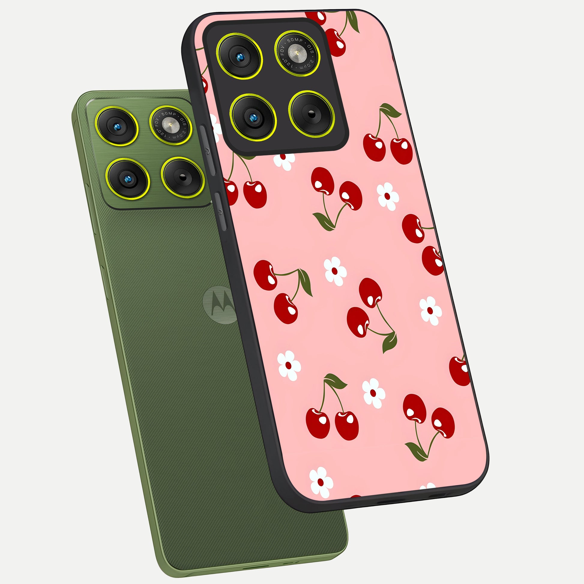  Cherry Love Mood phone case For Moto Edge 70 showing premium glass back cover with detailed artwork