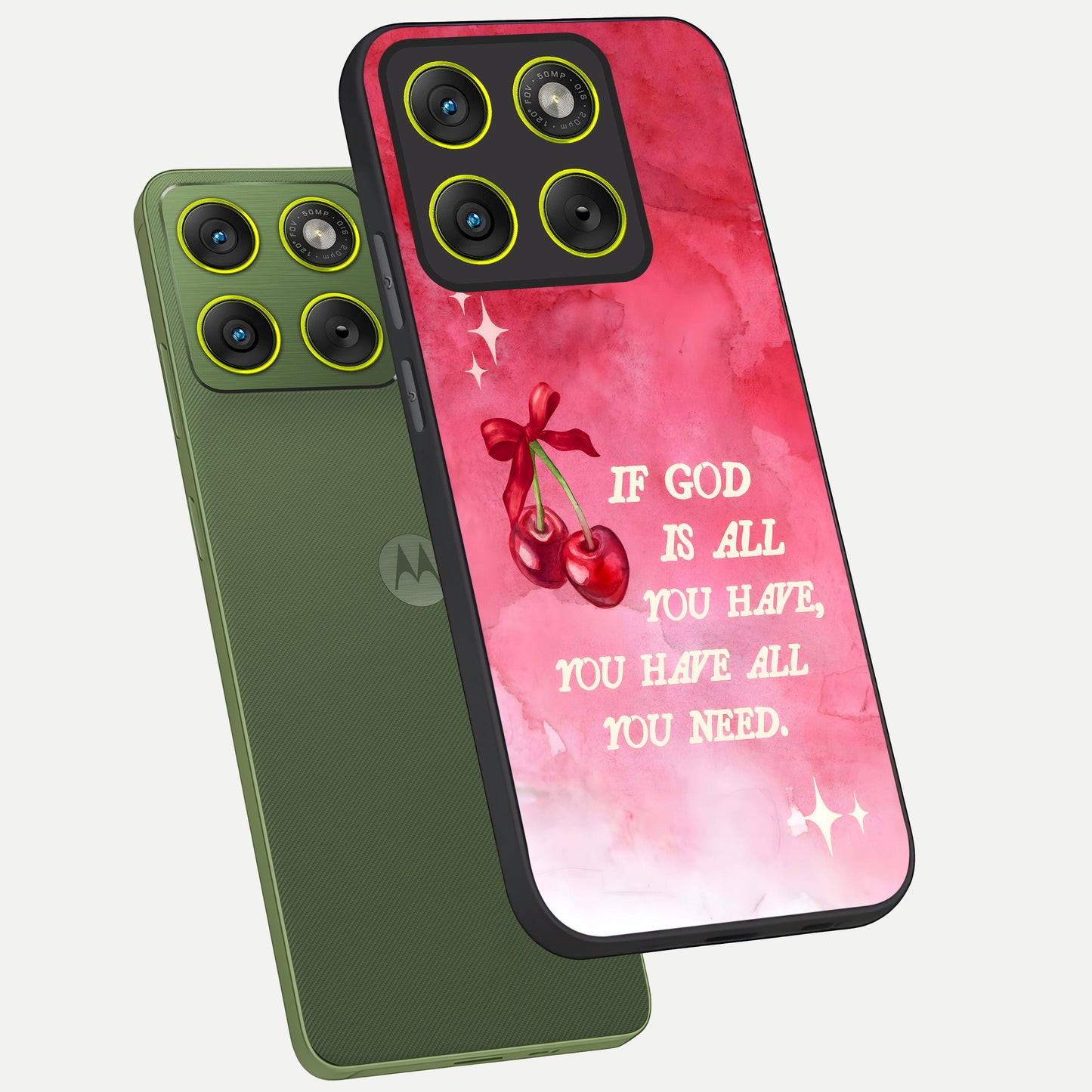  Cherry Quote phone case For Moto Edge 70 showing premium glass back cover with detailed artwork