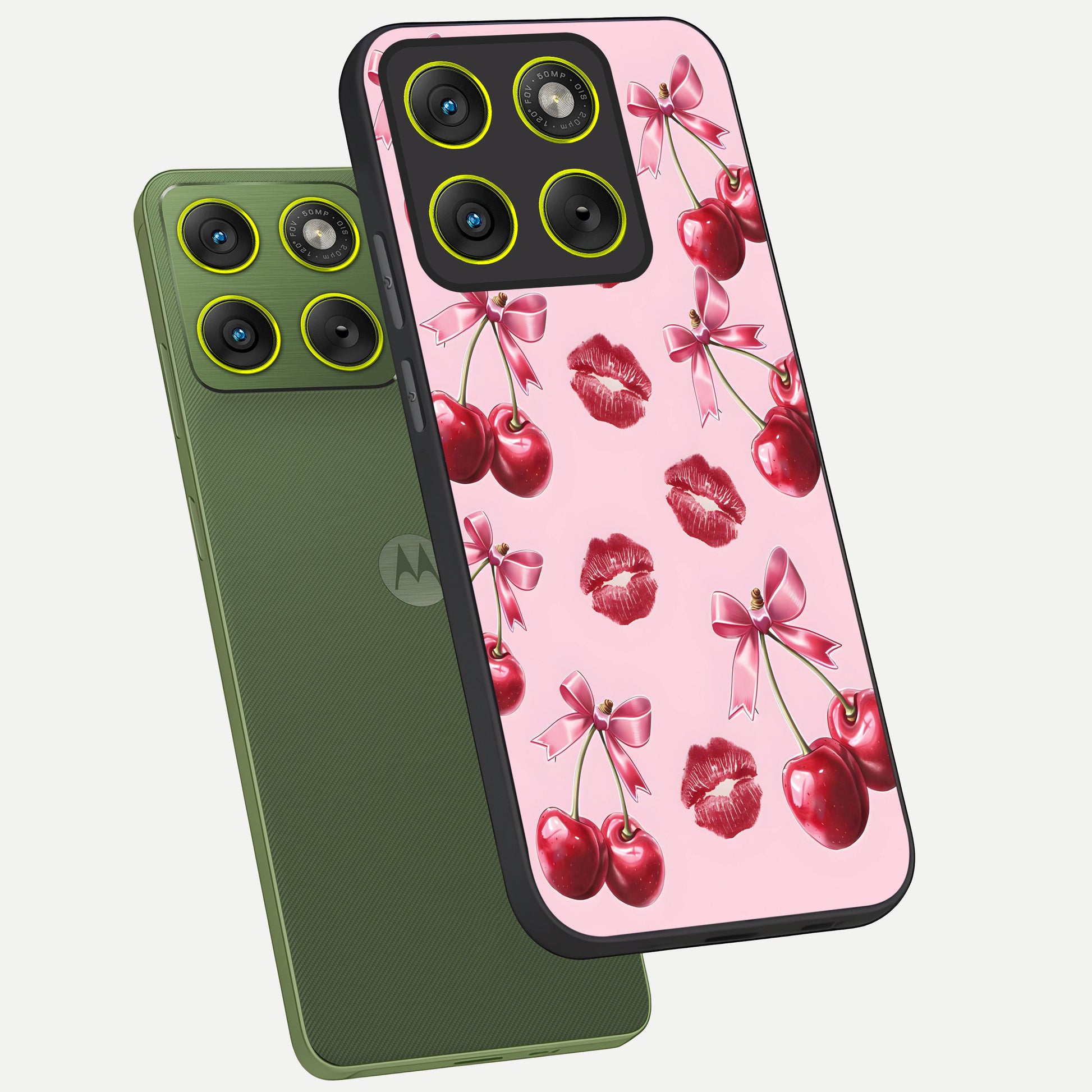  Cherry With Lips phone case For Moto Edge 70 showing premium glass back cover with detailed artwork