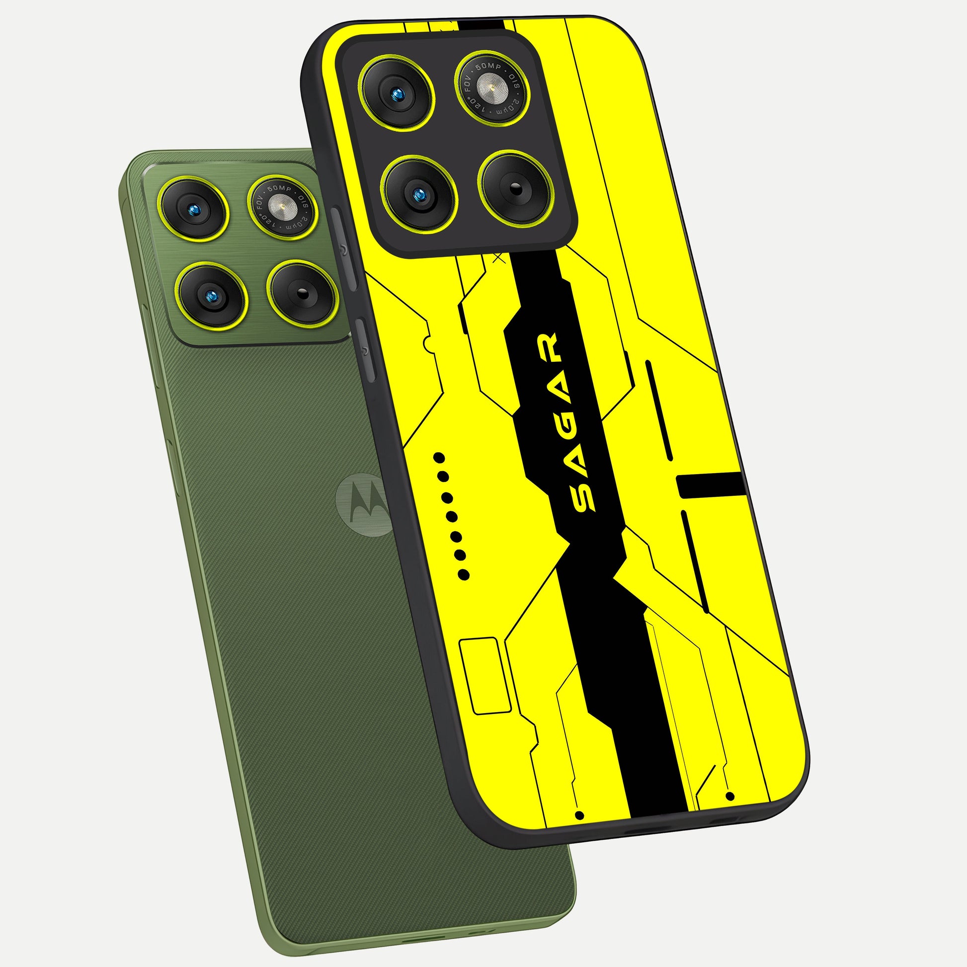  Circuit CYBERPUNK Custom Name phone case For Moto Edge 70 showing premium glass back cover with detailed artwork