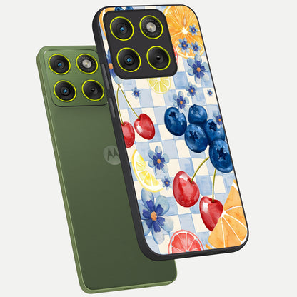  Citrus Bloom Joy phone case For Moto Edge 70 showing premium glass back cover with detailed artwork