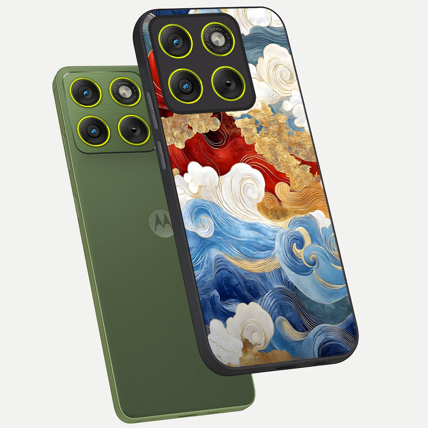  Colored Waves phone case For Moto Edge 70 showing premium glass back cover with detailed artwork