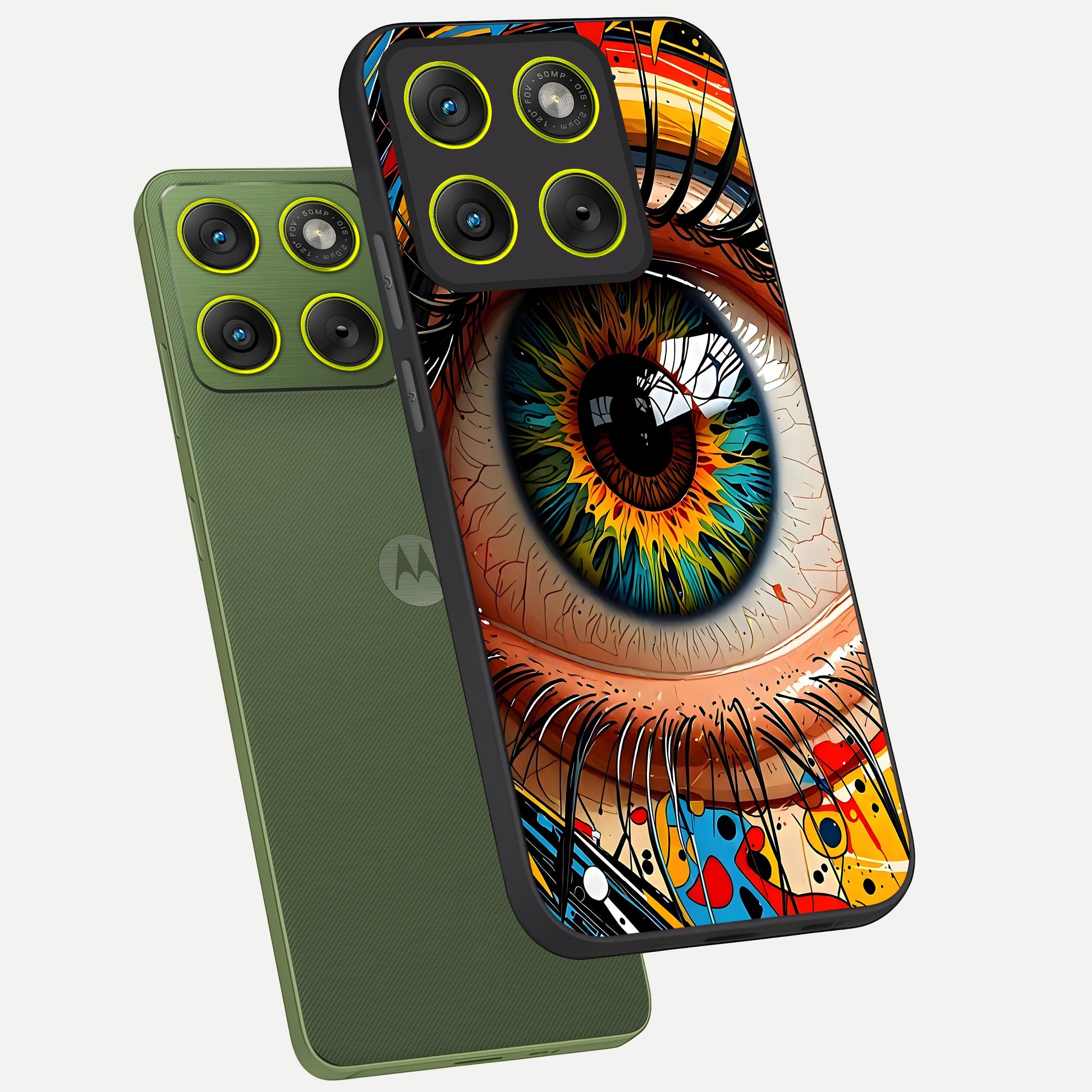  Colorful Eye phone case For Moto Edge 70 showing premium glass back cover with detailed artwork