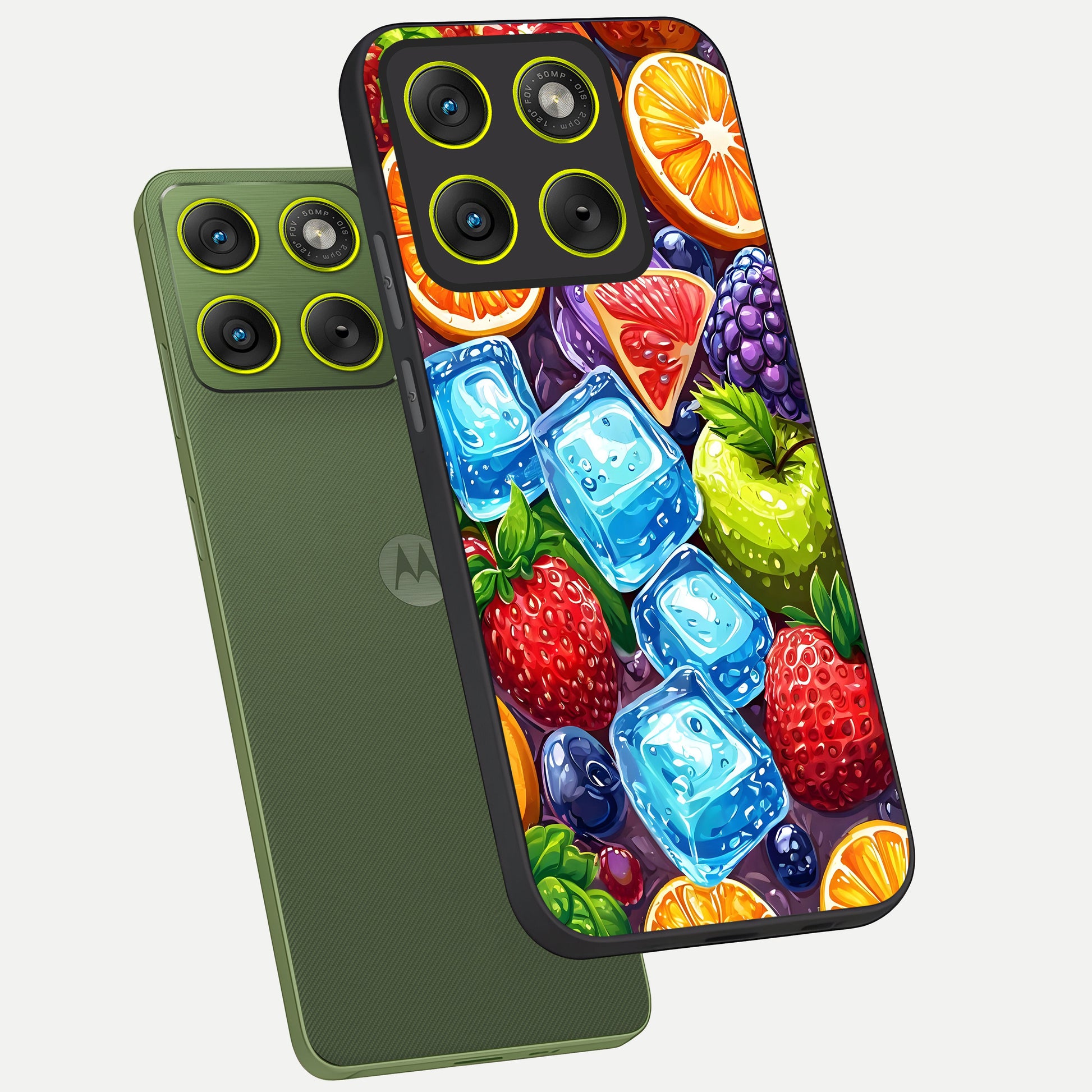  Colorful Fruits with Ice phone case For Moto Edge 70 showing premium glass back cover with detailed artwork