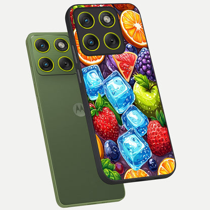  Colorful Fruits with Ice phone case For Moto Edge 70 showing premium glass back cover with detailed artwork