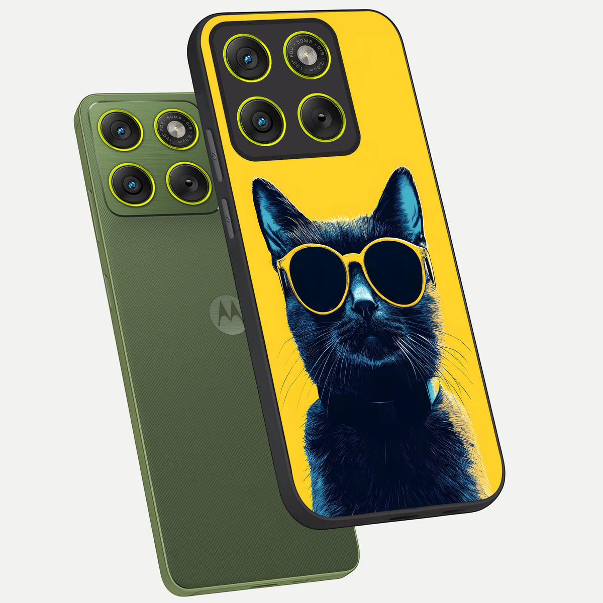  Cool Cat Vibes phone case For Moto Edge 70 showing premium glass back cover with detailed artwork
