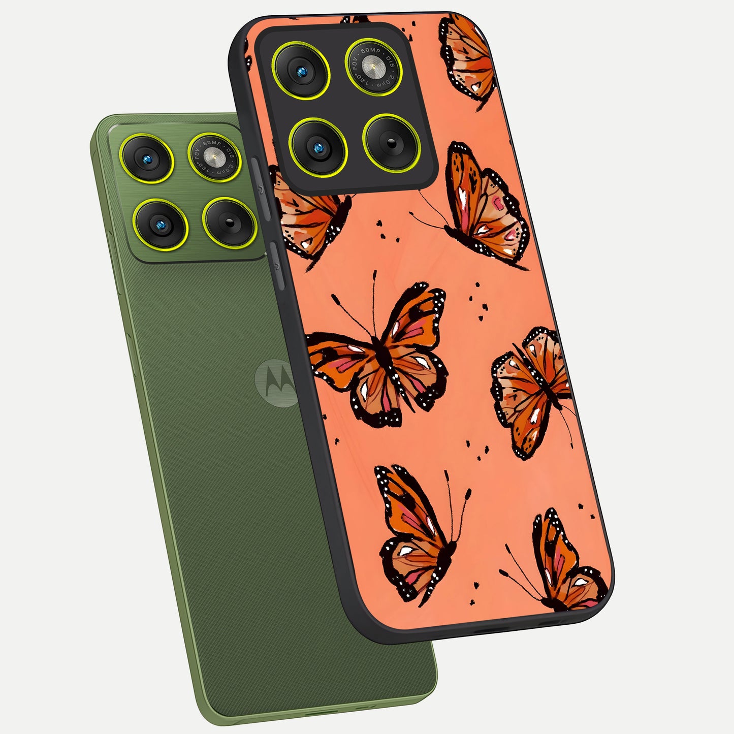  Coral Wing Butterfly phone case For Moto Edge 70 showing premium glass back cover with detailed artwork