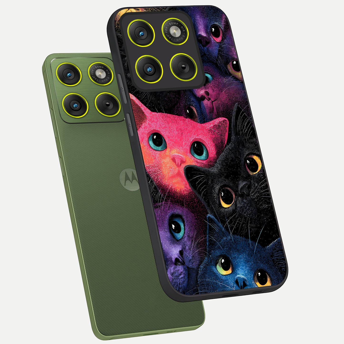  Cosmic Cats Dreams phone case For Moto Edge 70 showing premium glass back cover with detailed artwork