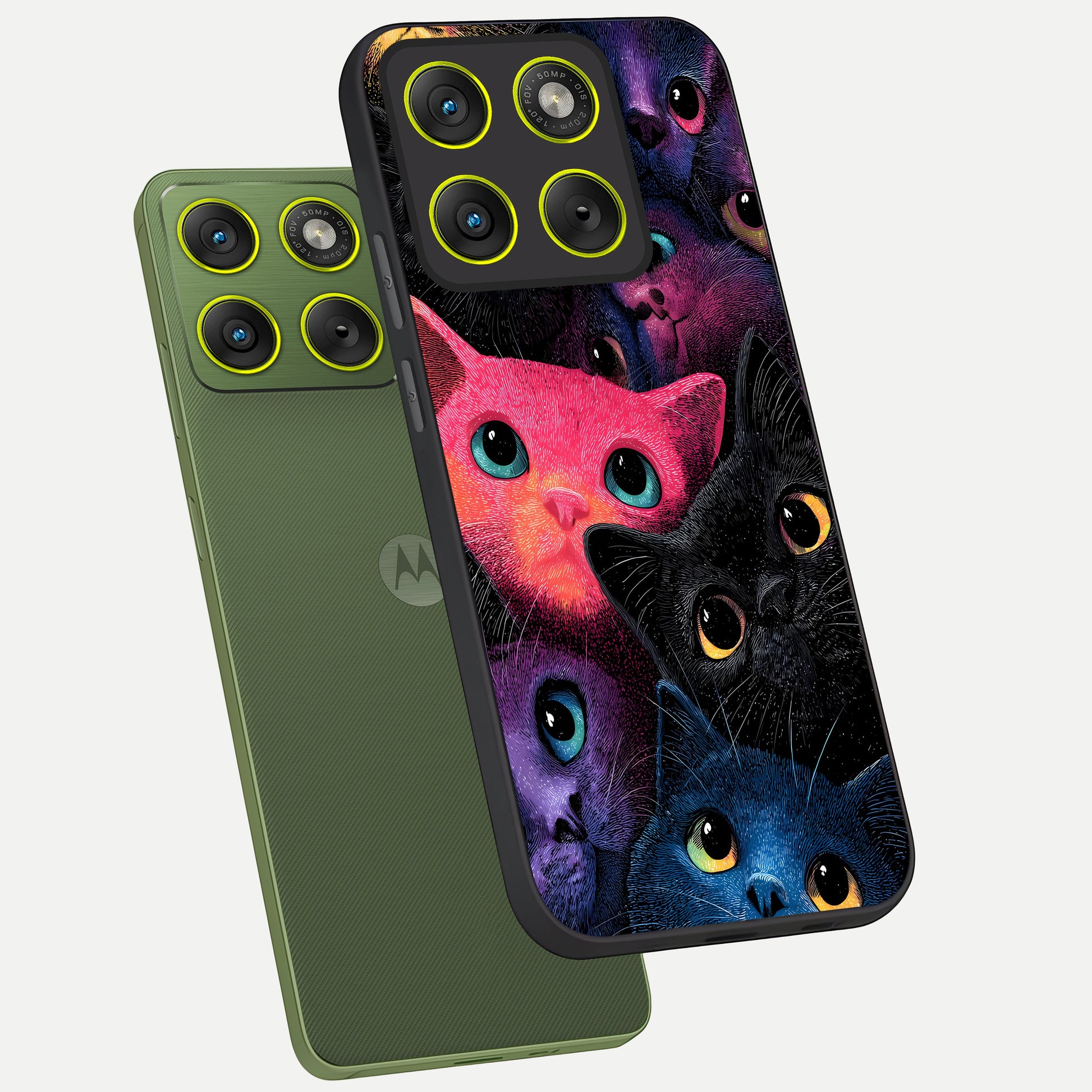  Cosmic Cats Dreams phone case For Moto Edge 70 showing premium glass back cover with detailed artwork