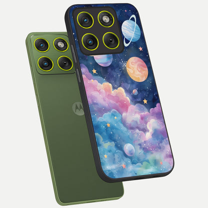  Cosmic Planet Dreams phone case For Moto Edge 70 showing premium glass back cover with detailed artwork