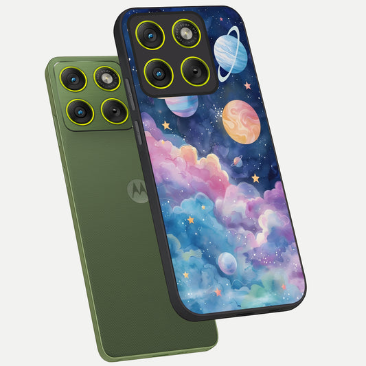  Cosmic Planet Dreams phone case For Moto Edge 70 showing premium glass back cover with detailed artwork