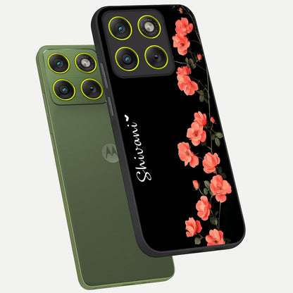  Crimson Bloom Grace Custom Name phone case For Moto Edge 70 showing premium glass back cover with detailed artwork