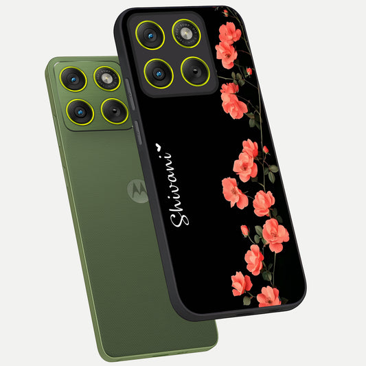  Crimson Bloom Grace Custom Name phone case For Moto Edge 70 showing premium glass back cover with detailed artwork