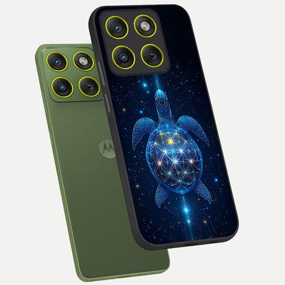  Crimson Blue Turtle phone case For Moto Edge 70 showing premium glass back cover with detailed artwork