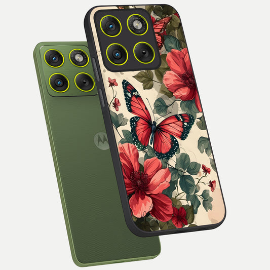  Crimson Butterfly Garden phone case For Moto Edge 70 showing premium glass back cover with detailed artwork