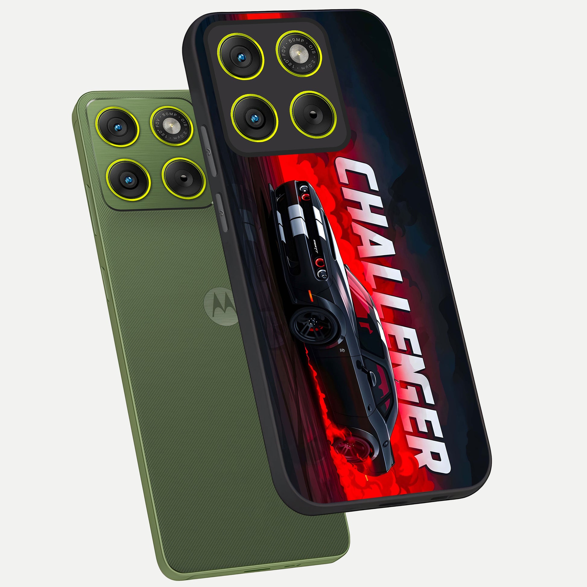  Crimson Challenger Fury phone case For Moto Edge 70 showing premium glass back cover with detailed artwork