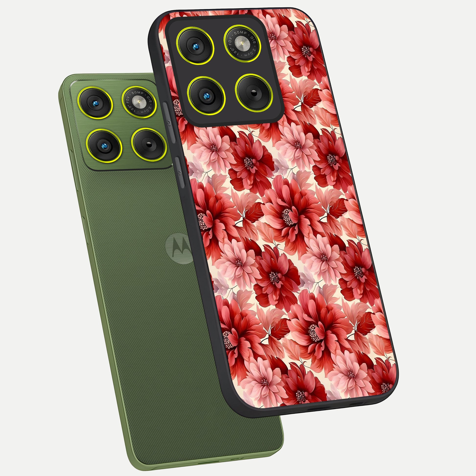  Crimson Love Petals phone case For Moto Edge 70 showing premium glass back cover with detailed artwork