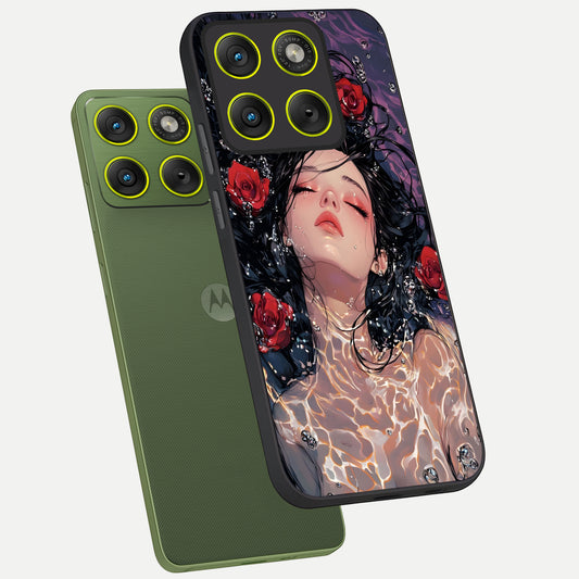  Crimson Rose Serenity phone case For Moto Edge 70 showing premium glass back cover with detailed artwork