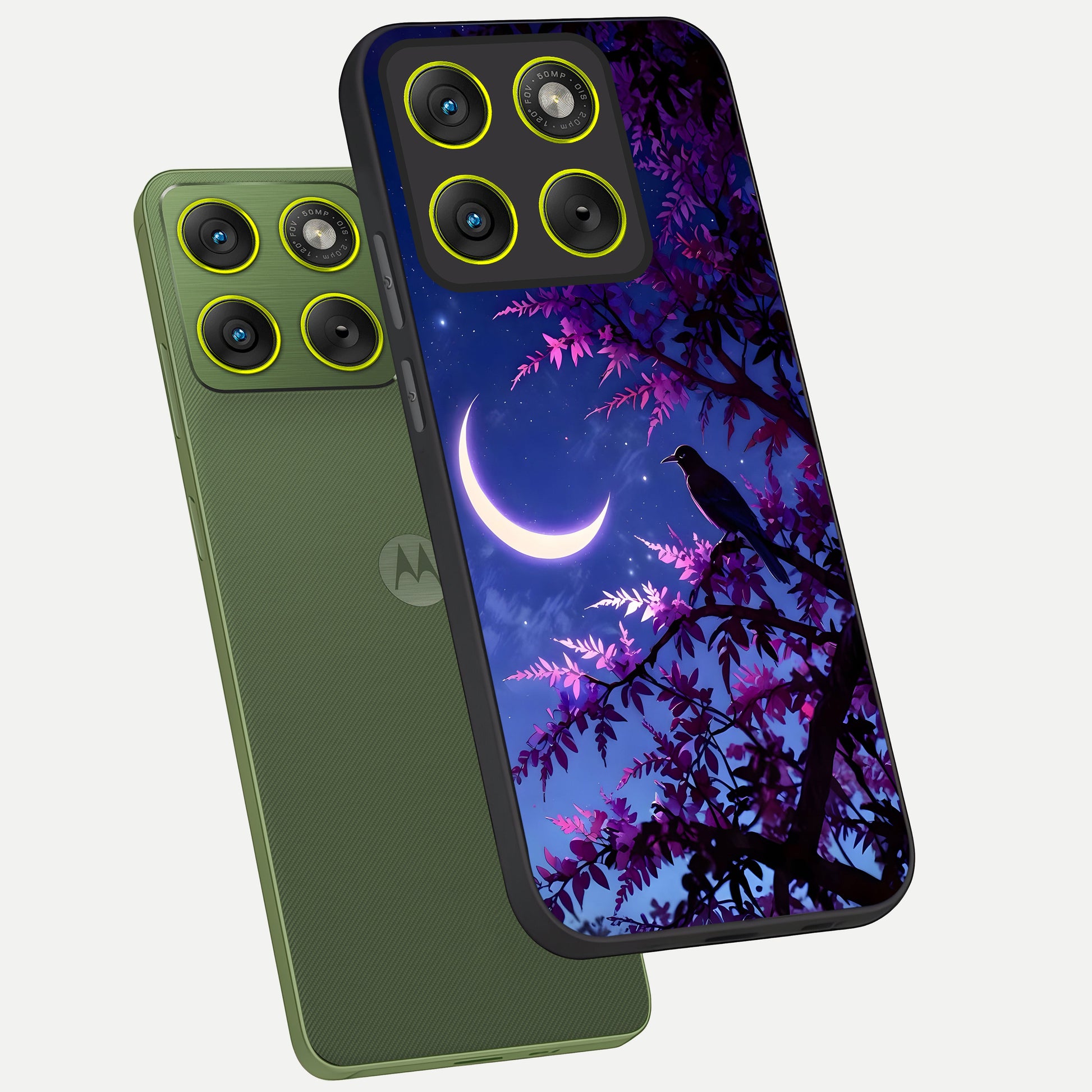  Crow And Moon Scenery phone case For Moto Edge 70 showing premium glass back cover with detailed artwork