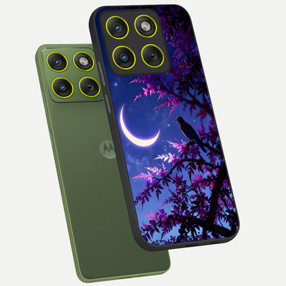  Crow And Moon Scenery phone case For Moto Edge 70 showing premium glass back cover with detailed artwork