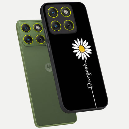  Custom Name White Flower phone case For Moto Edge 70 showing premium glass back cover with detailed artwork