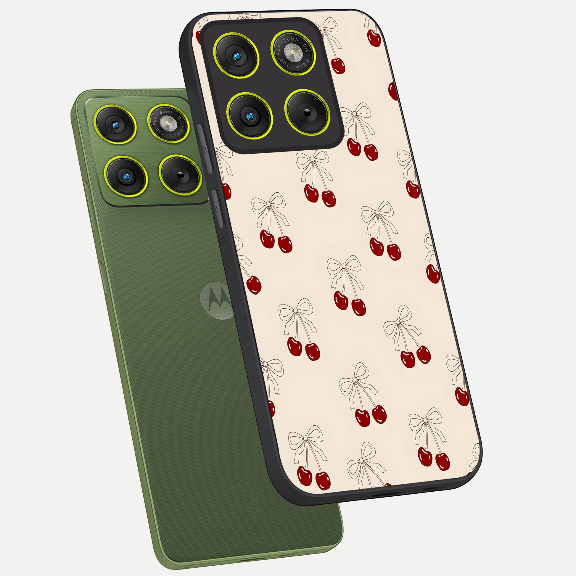  Cute Cherry Pattern phone case For Moto Edge 70 showing premium glass back cover with detailed artwork