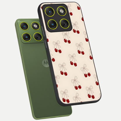  Cute Cherry Pattern phone case For Moto Edge 70 showing premium glass back cover with detailed artwork