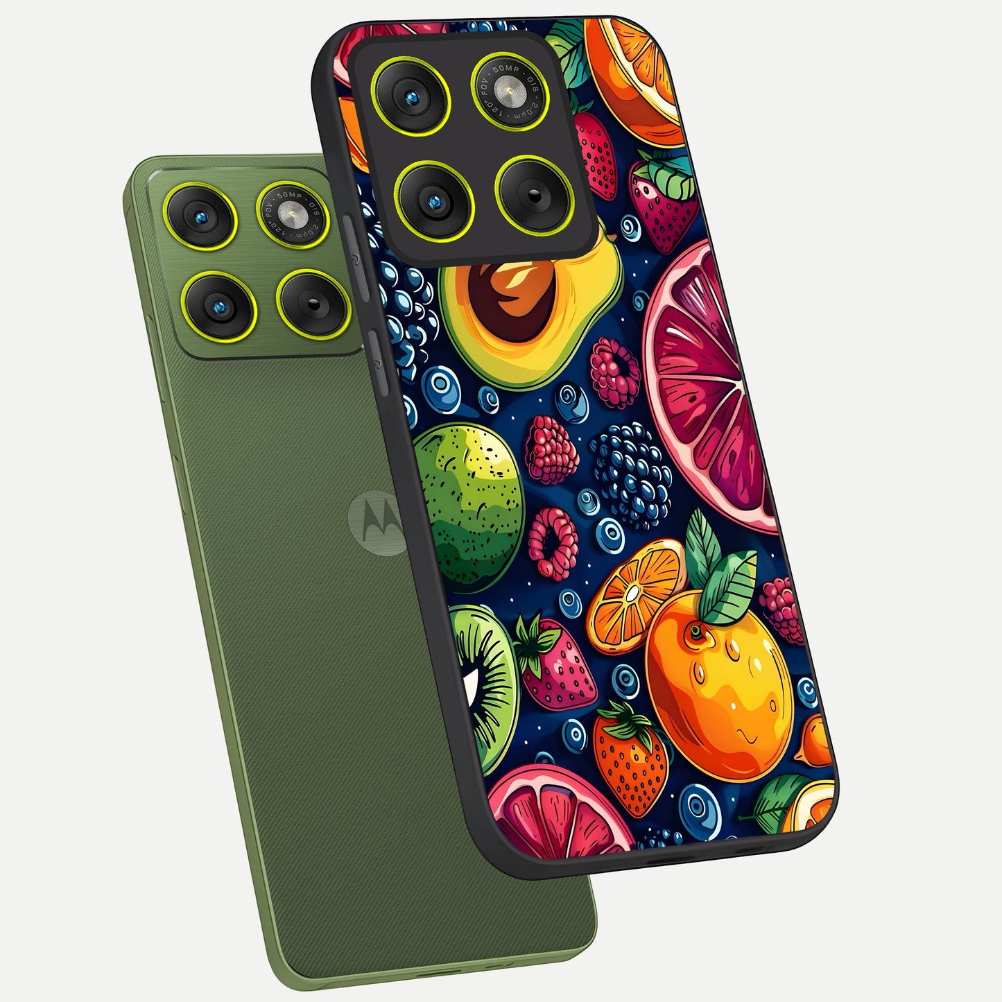  Cute Fruits Art phone case For Moto Edge 70 showing premium glass back cover with detailed artwork