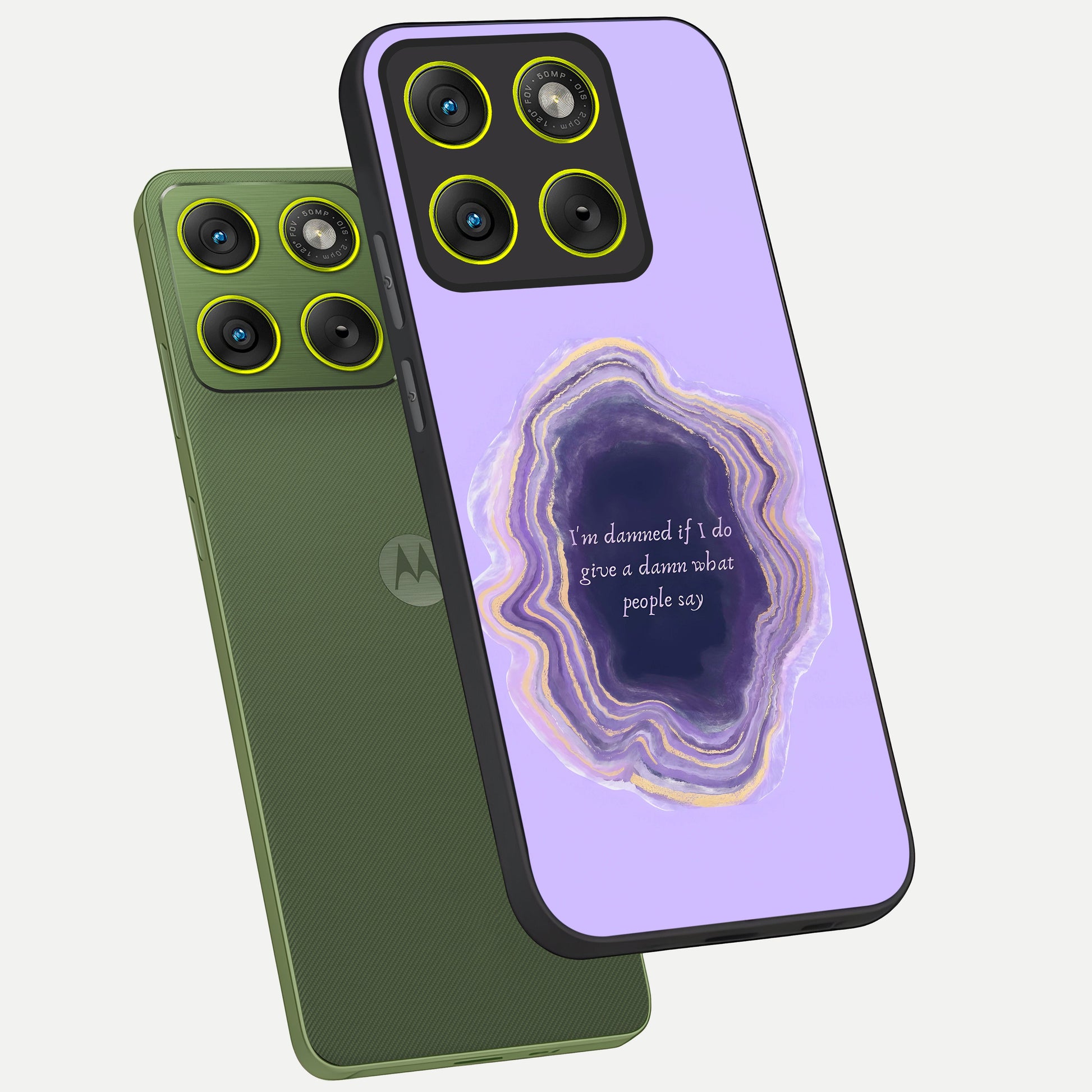  Damned People Quote phone case For Moto Edge 70 showing premium glass back cover with detailed artwork
