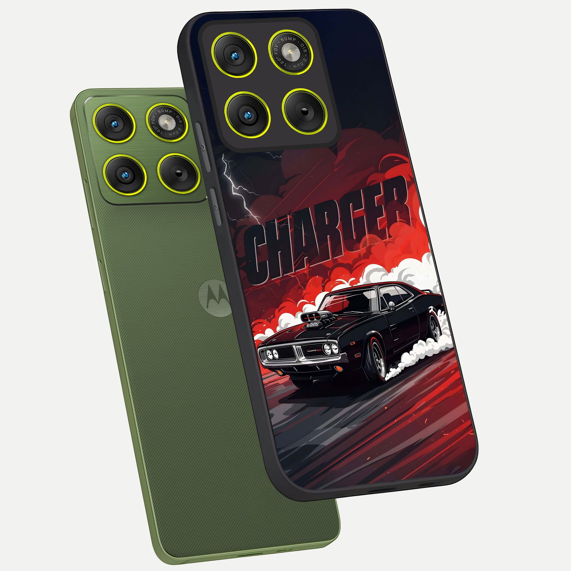  Dark Charger Fury phone case For Moto Edge 70 showing premium glass back cover with detailed artwork