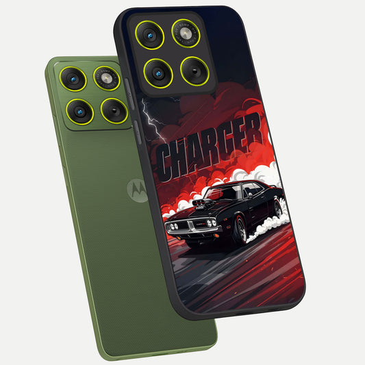  Dark Charger Fury phone case For Moto Edge 70 showing premium glass back cover with detailed artwork