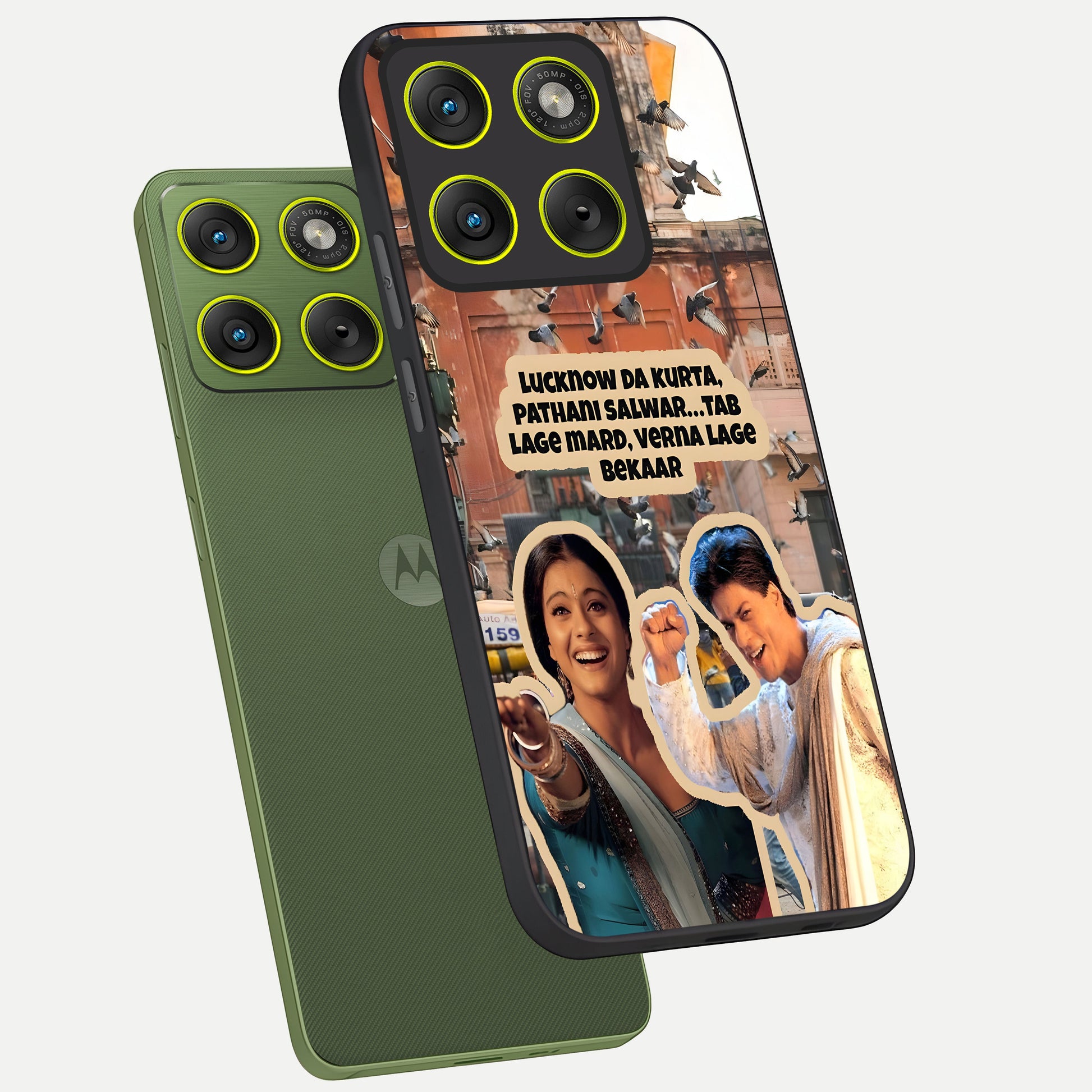  Desi Retro Vibes phone case For Moto Edge 70 showing premium glass back cover with detailed artwork