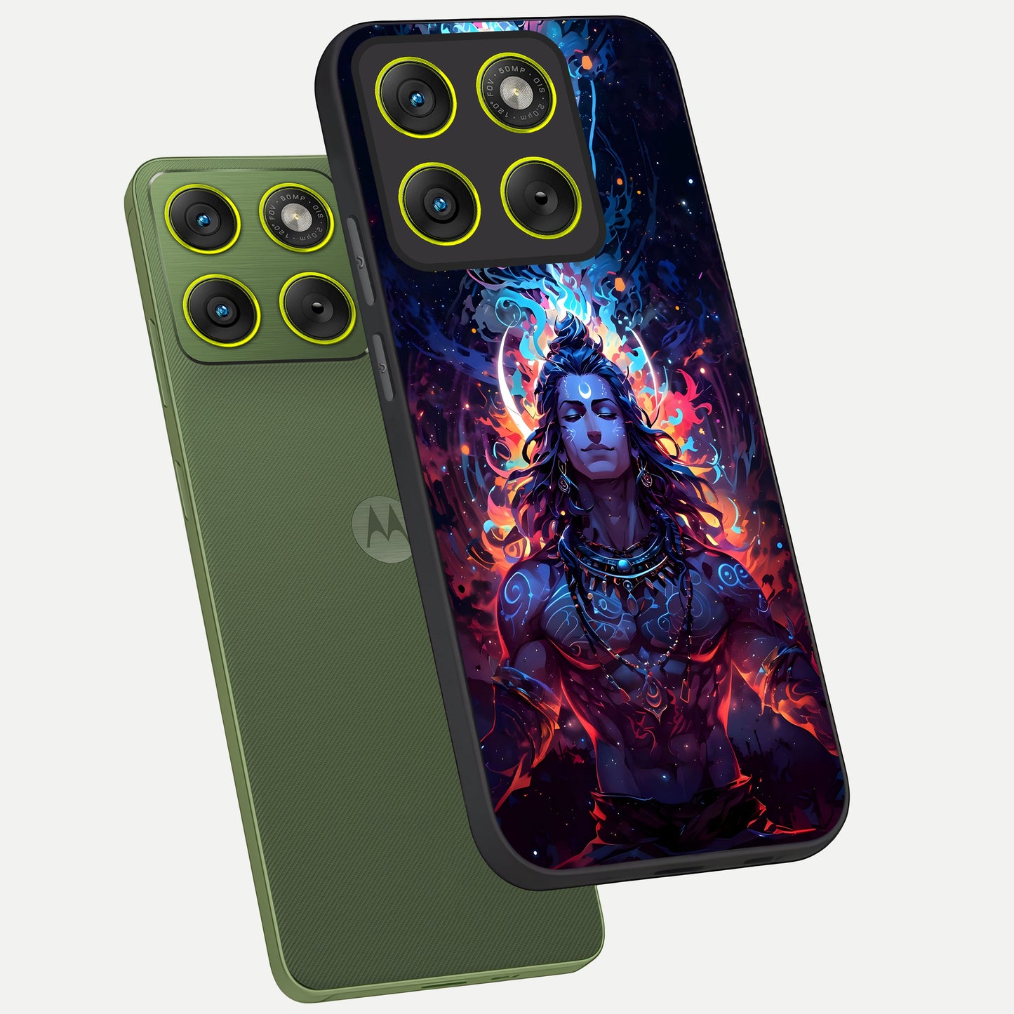  Divine Fire Shiv phone case For Moto Edge 70 showing premium glass back cover with detailed artwork