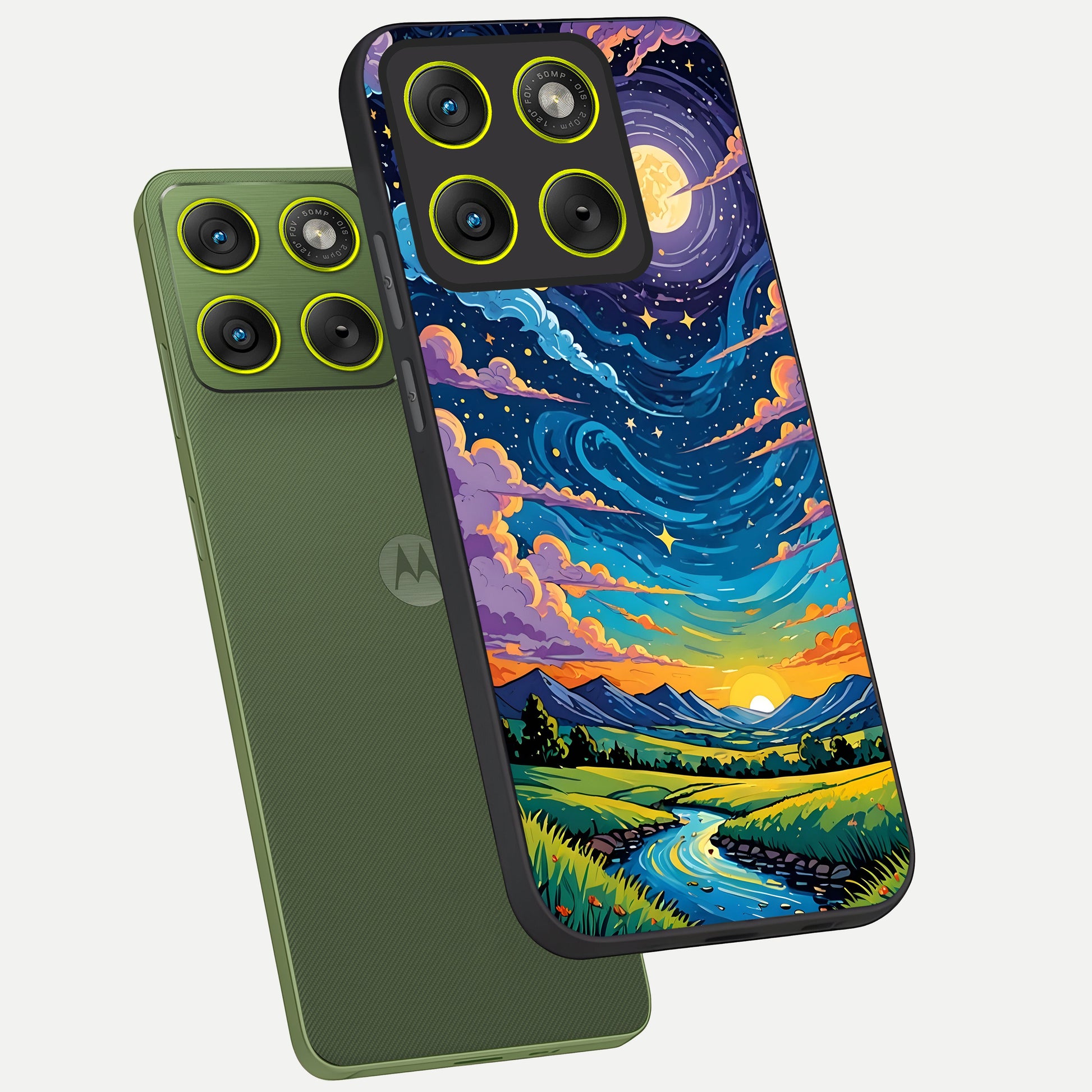  Dreamy Night Landscape phone case For Moto Edge 70 showing premium glass back cover with detailed artwork