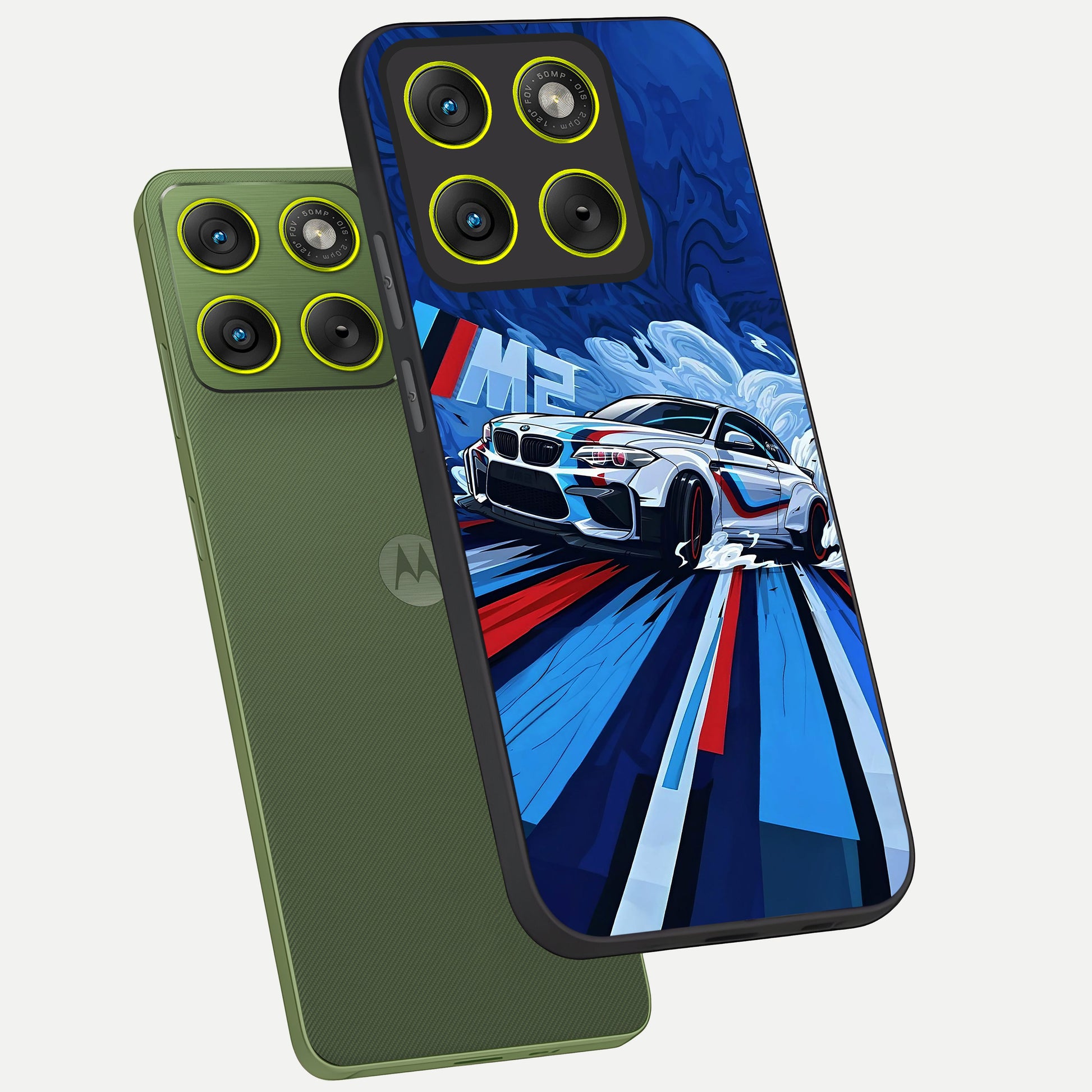  Drift Power Rush phone case For Moto Edge 70 showing premium glass back cover with detailed artwork