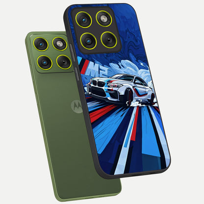  Drift Power Rush phone case For Moto Edge 70 showing premium glass back cover with detailed artwork