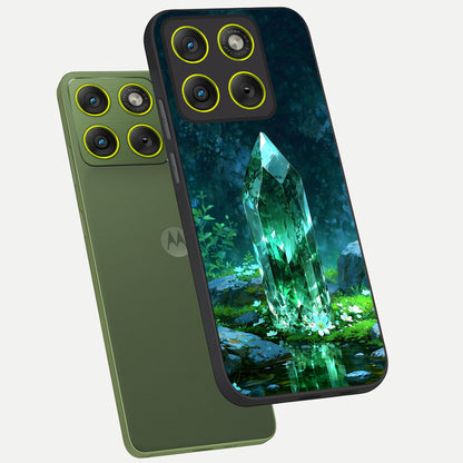  Emerald Light Crystal phone case For Moto Edge 70 showing premium glass back cover with detailed artwork