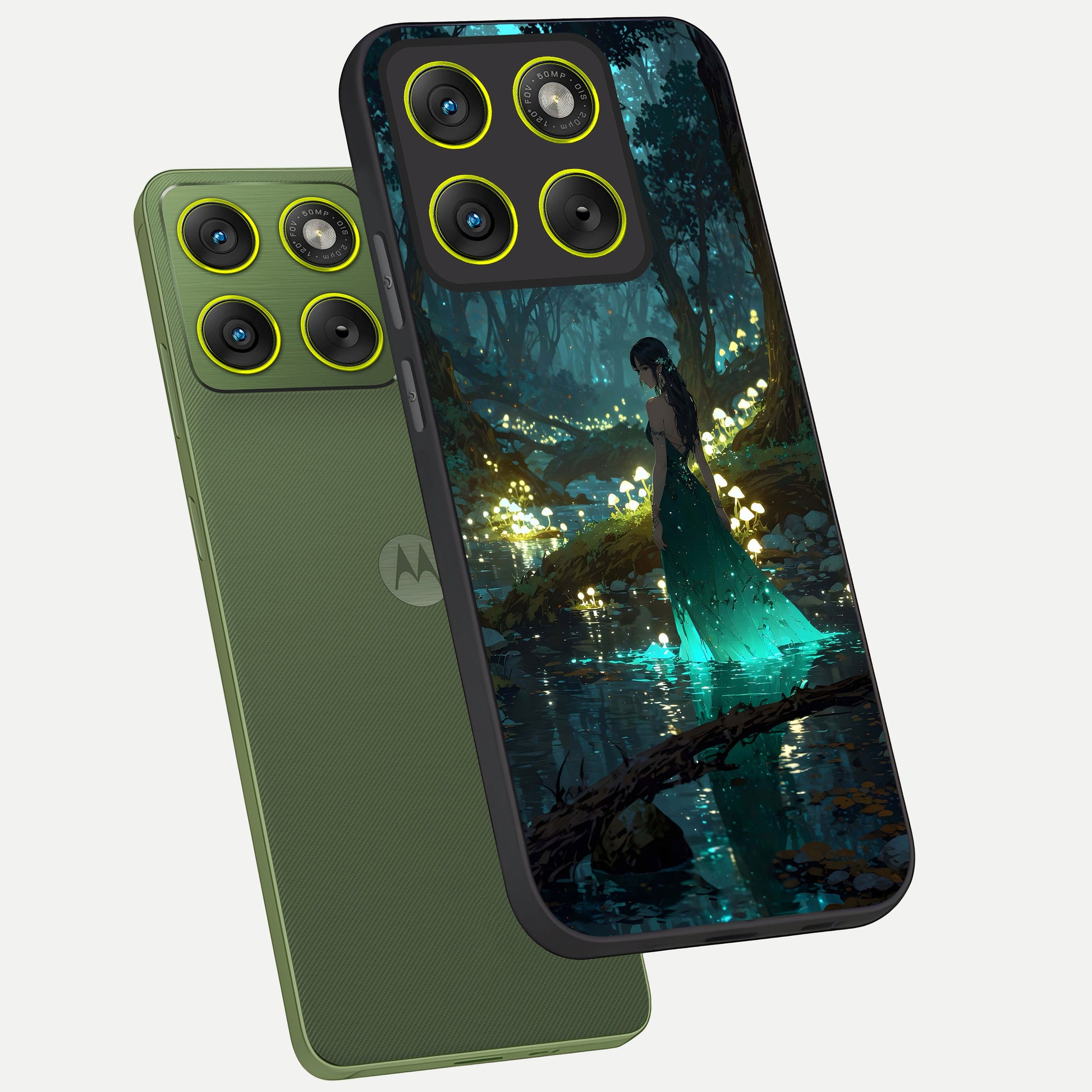  Enchanted Forest Glow phone case For Moto Edge 70 showing premium glass back cover with detailed artwork