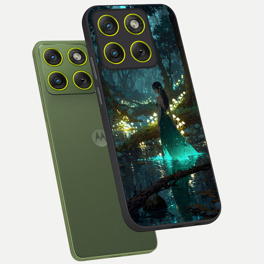  Enchanted Forest Glow phone case For Moto Edge 70 showing premium glass back cover with detailed artwork
