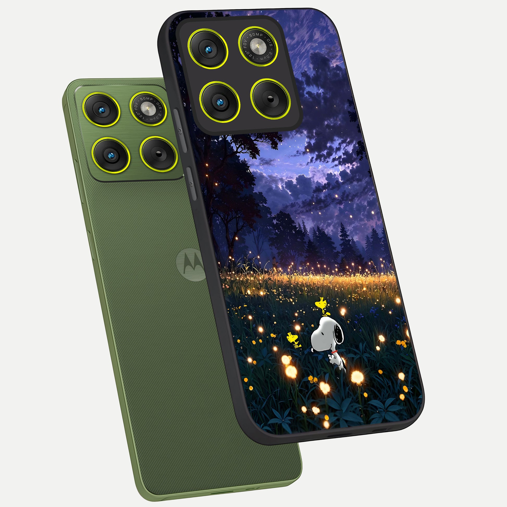  Firefly Meadow Magic phone case For Moto Edge 70 showing premium glass back cover with detailed artwork