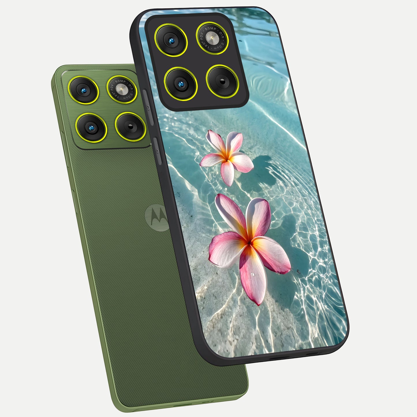  Floating Bloom Bliss phone case For Moto Edge 70 showing premium glass back cover with detailed artwork