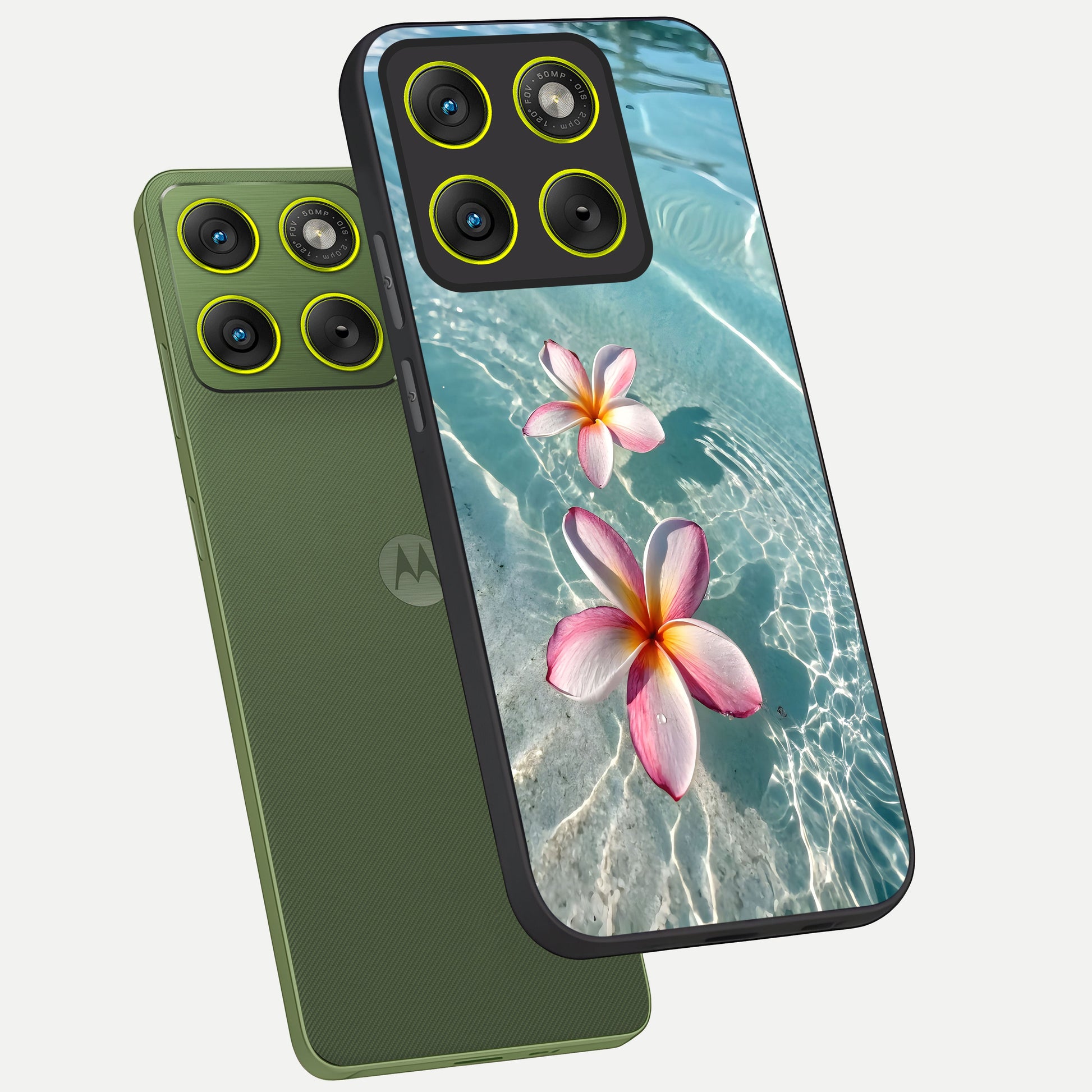  Floating Bloom Bliss phone case For Moto Edge 70 showing premium glass back cover with detailed artwork