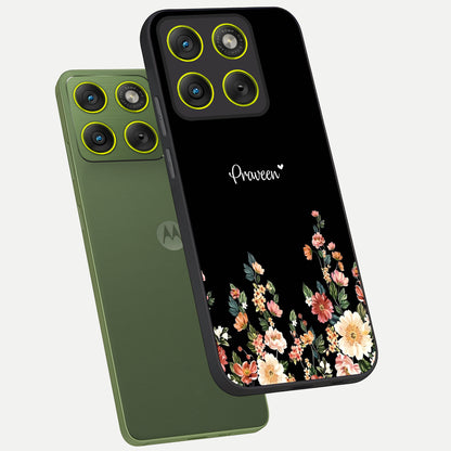  Floral Design Personalized Custom Name phone case For Moto Edge 70 showing premium glass back cover with detailed artwork