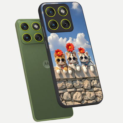  Floral Kitty Squad phone case For Moto Edge 70 showing premium glass back cover with detailed artwork