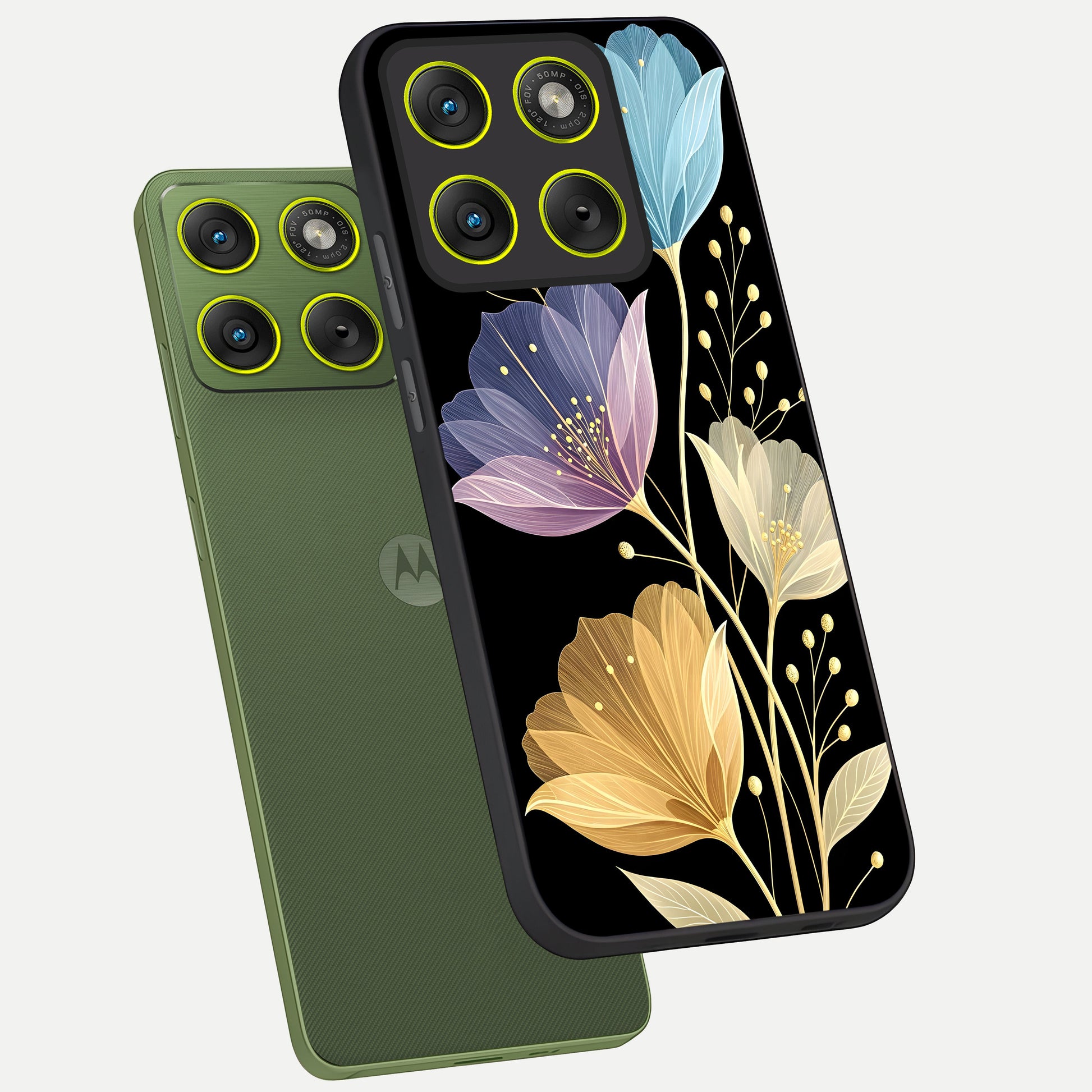  Flower Bloom Glow phone case For Moto Edge 70 showing premium glass back cover with detailed artwork