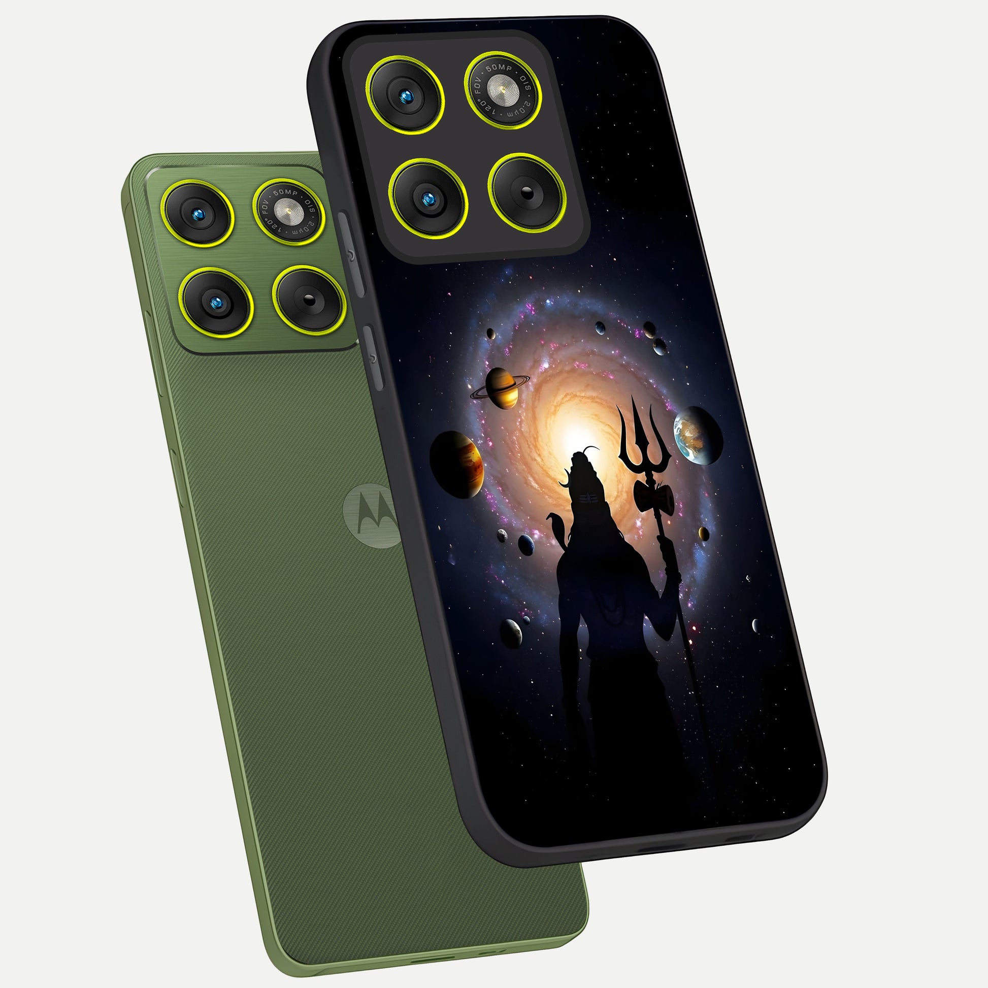 Galactic Shiva Vision phone case For Moto Edge 70 showing premium glass back cover with detailed artwork