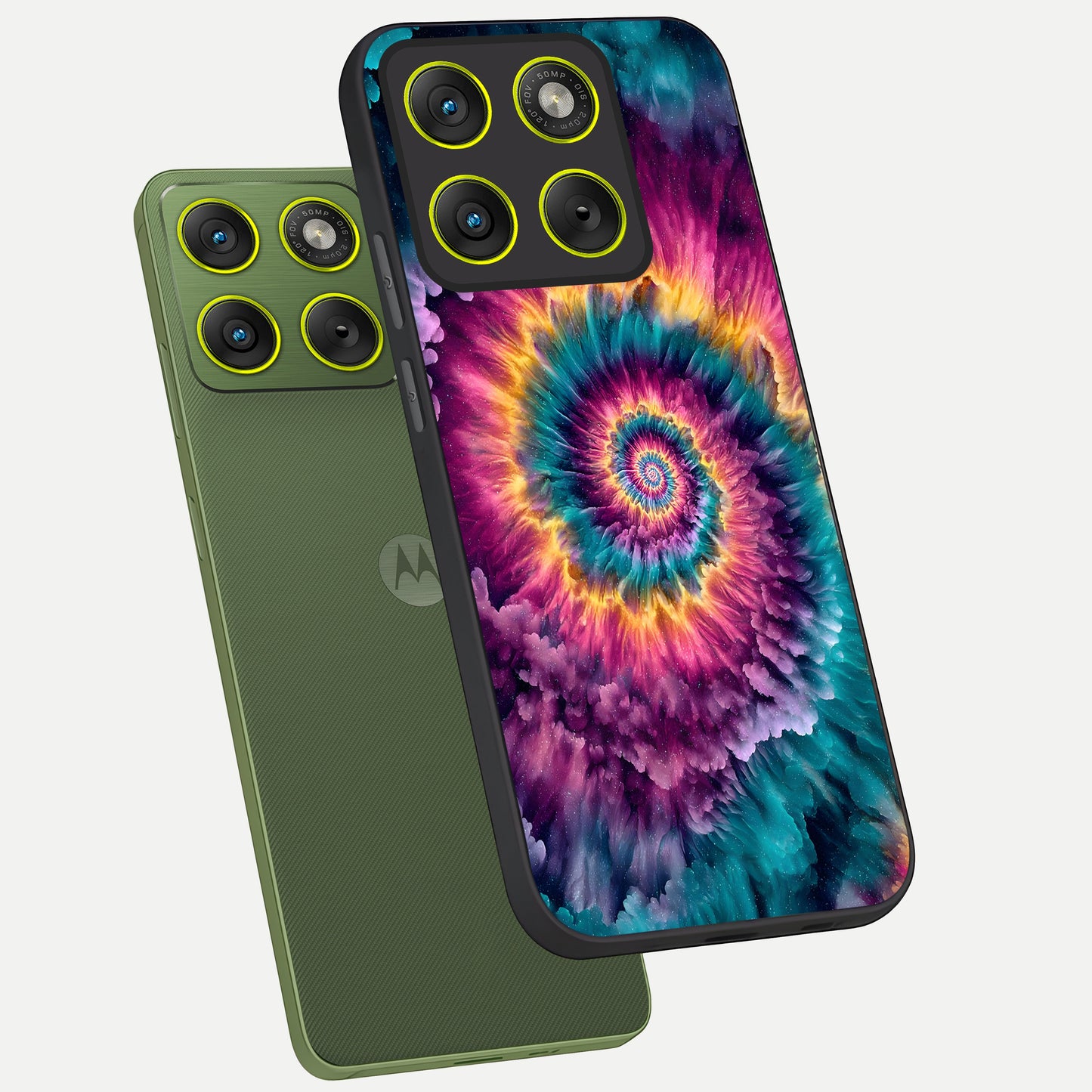  Galactic Spiral Burst phone case For Moto Edge 70 showing premium glass back cover with detailed artwork