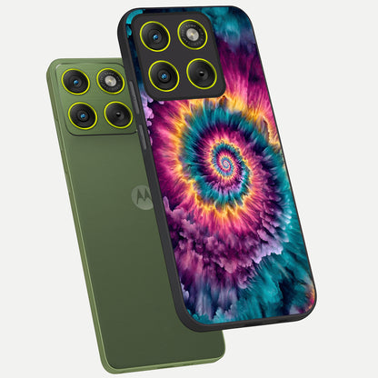  Galactic Spiral Burst phone case For Moto Edge 70 showing premium glass back cover with detailed artwork