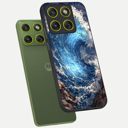  Giant Ocean Wave phone case For Moto Edge 70 showing premium glass back cover with detailed artwork