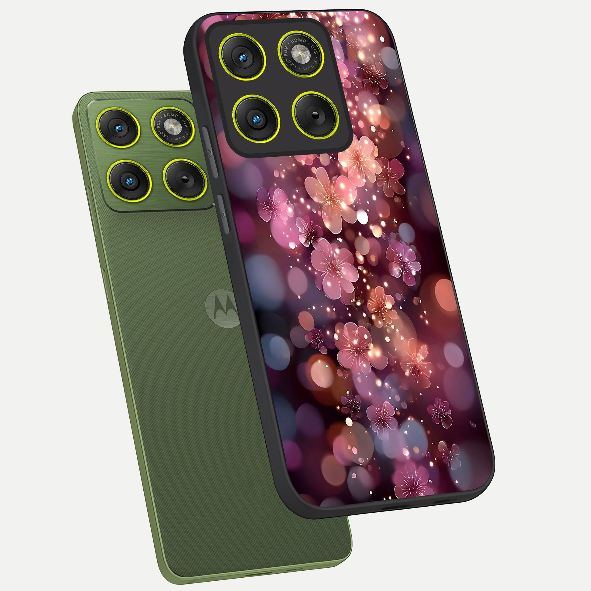  Glowing Petal Bliss phone case For Moto Edge 70 showing premium glass back cover with detailed artwork